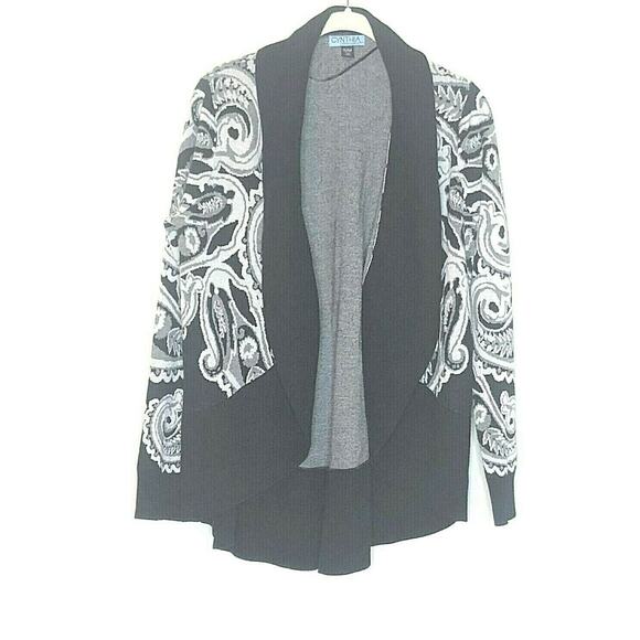 Cynthia Rowley Womens Cardigan Small Medium Open Front Black Gray White Cotton - Picture 2 of 6